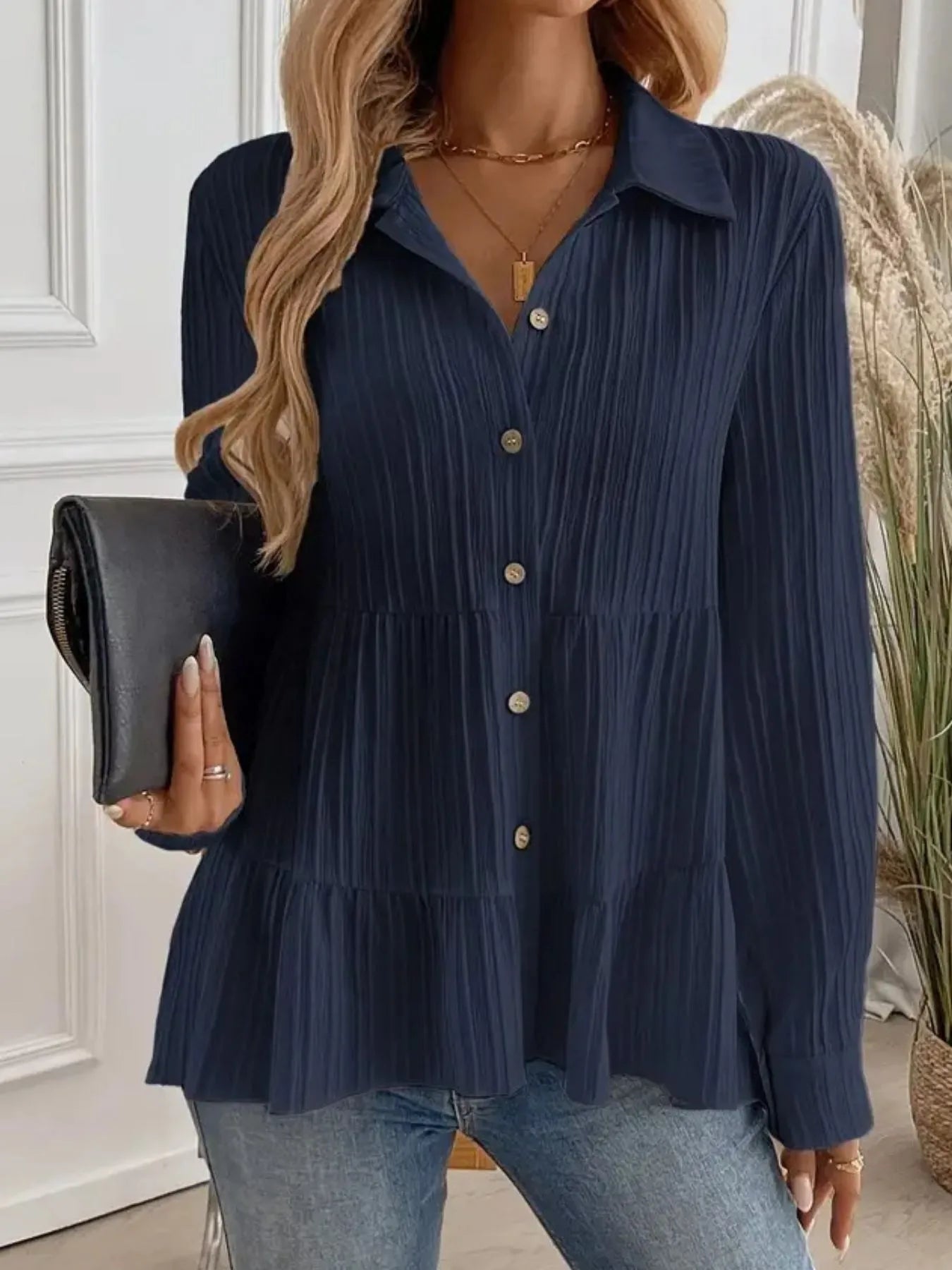 Striped Button-Down Tiered Shirt - Tigbul's Variety Fashion Shop