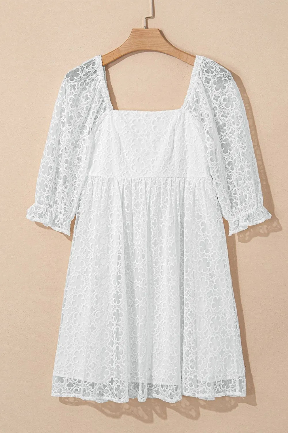 Lace Puff Sleeve Empire Waist Mini Dress - Tigbul's Variety Fashion Shop