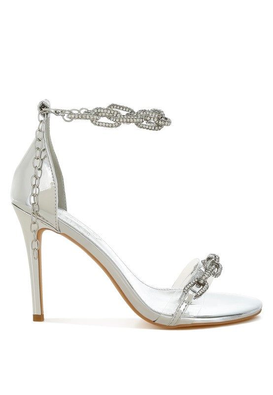 Traben Rhinestones Chain Metallic Stiletto Sandals - Tigbul's Variety Fashion Shop
