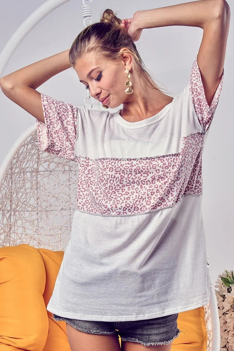 Triblend Knit with Leopard Block Out Stitching - Tigbul's Variety Fashion Shop