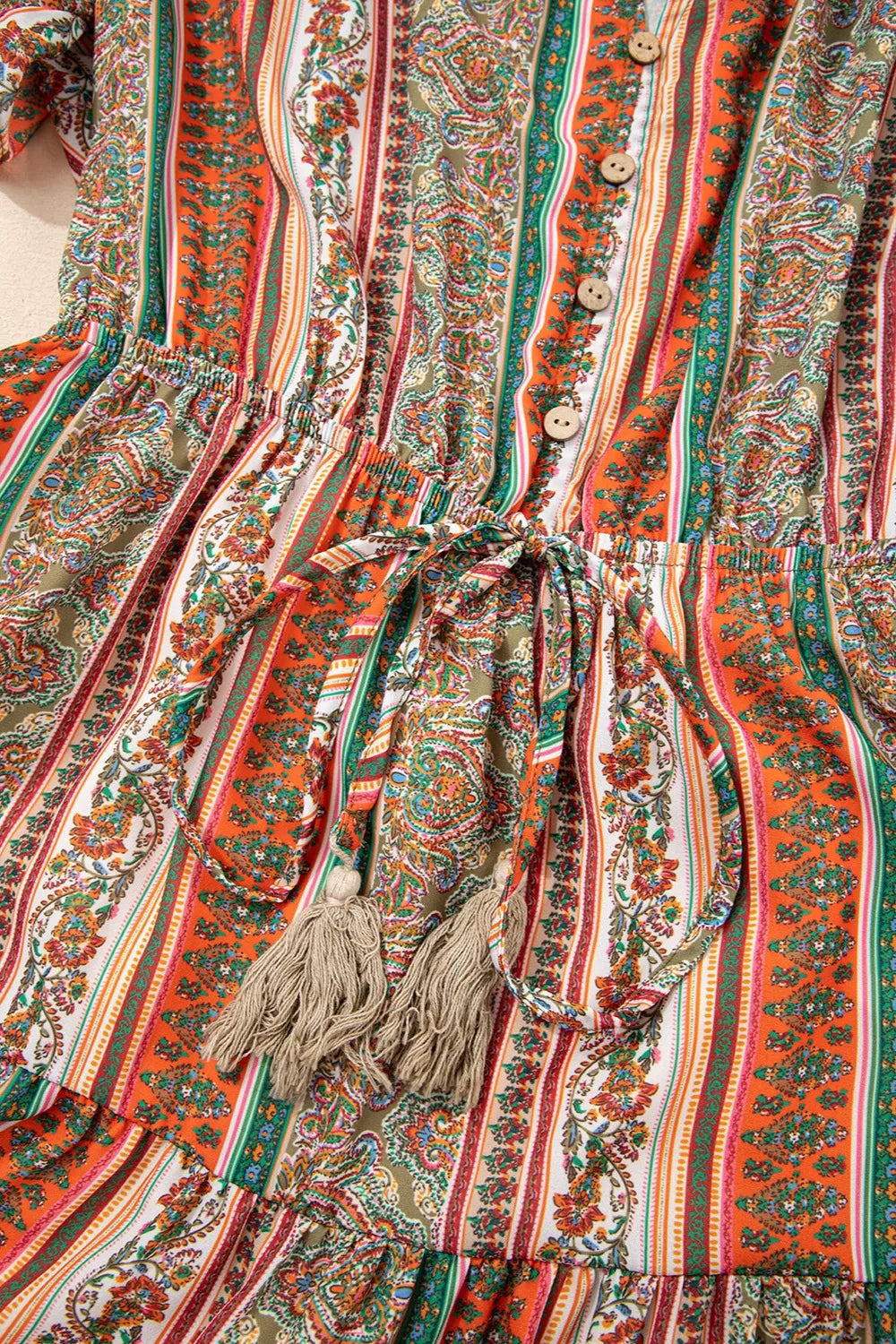 Bohemian Floral Print Buttoned V Neck Ruffle Tiered Dress - Tigbul's Variety Fashion Shop