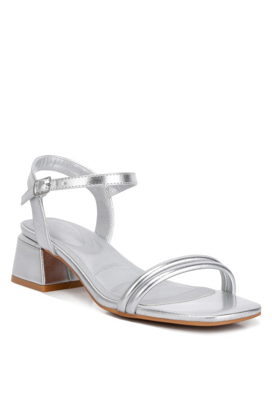 Zabou Metallic Ankle Strap Low Block Heels - Tigbul's Variety Fashion Shop