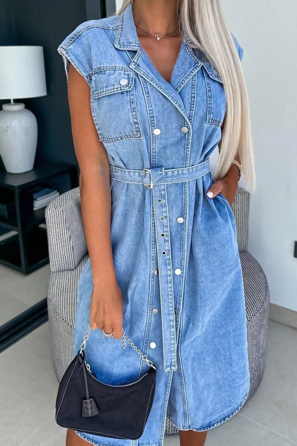 Button Front Denim Dress with Pockets - Tigbul's Variety Fashion Shop