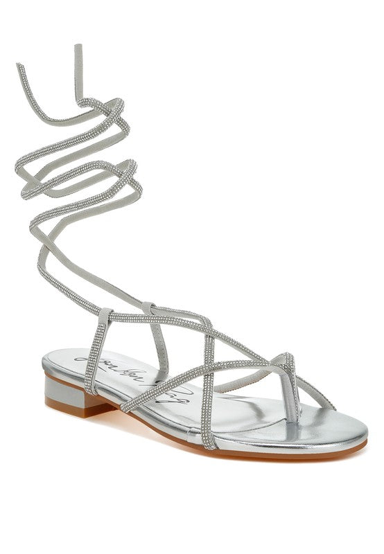 Babbity Rhinestone Embellished Lace-Up Sandals - Tigbul's Variety Fashion Shop