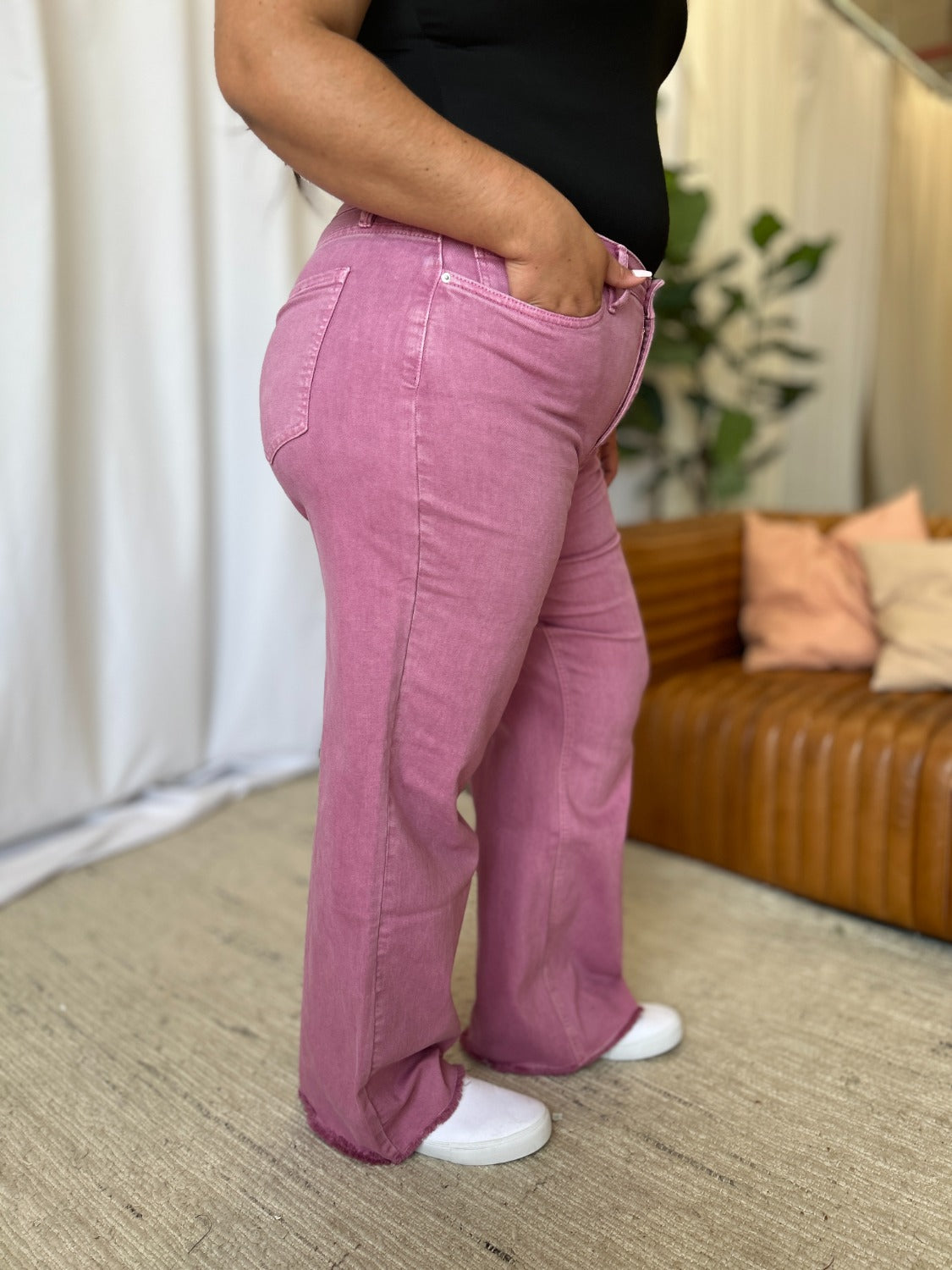 RFM Full Size High Rise Garment Dye Wide Leg Jeans - Tigbul's Variety Fashion Shop