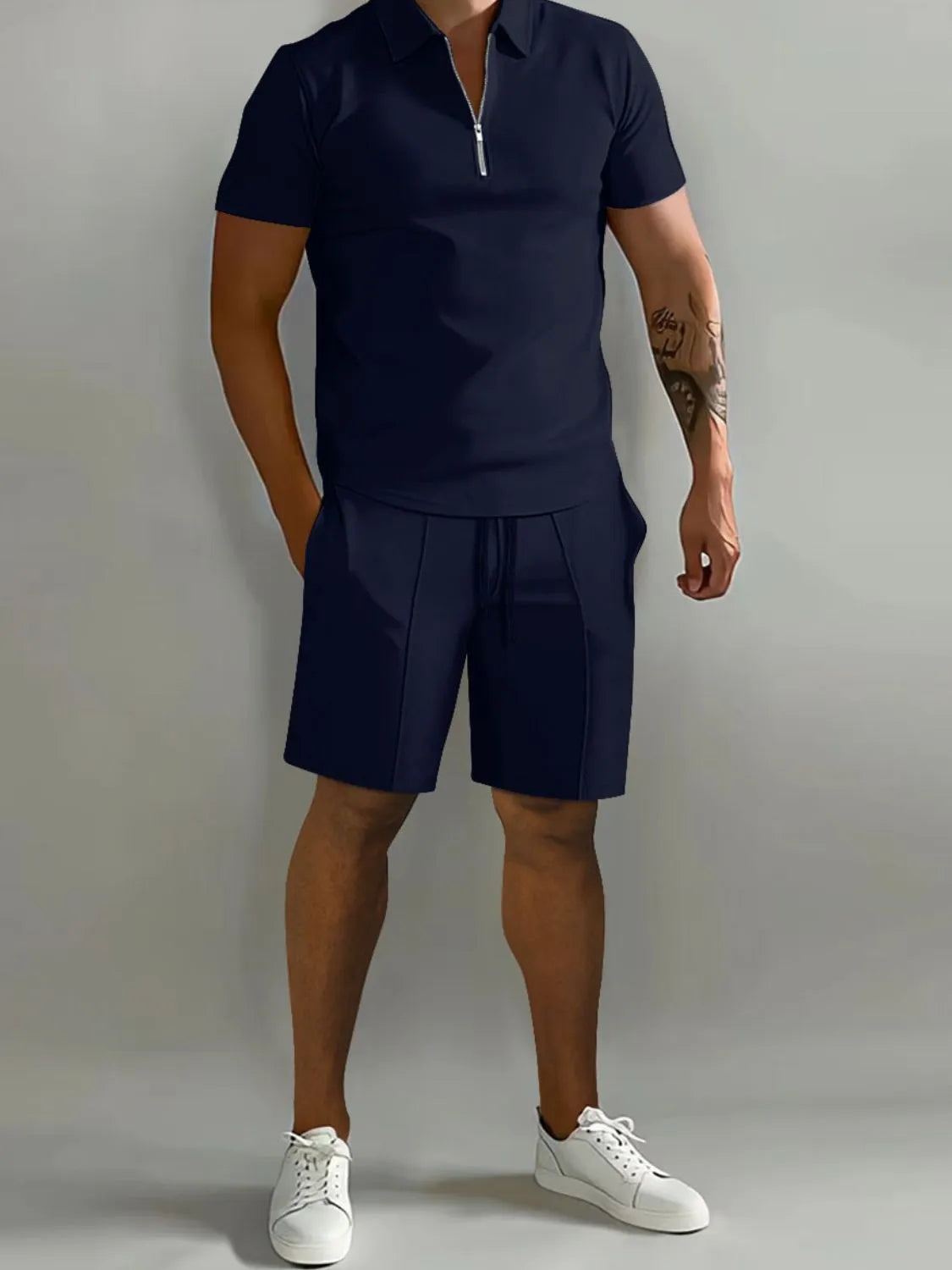 Men's Full Size Collared Neck Short Sleeve Top and Shorts Set Plus Size - Tigbul's Variety Fashion Shop