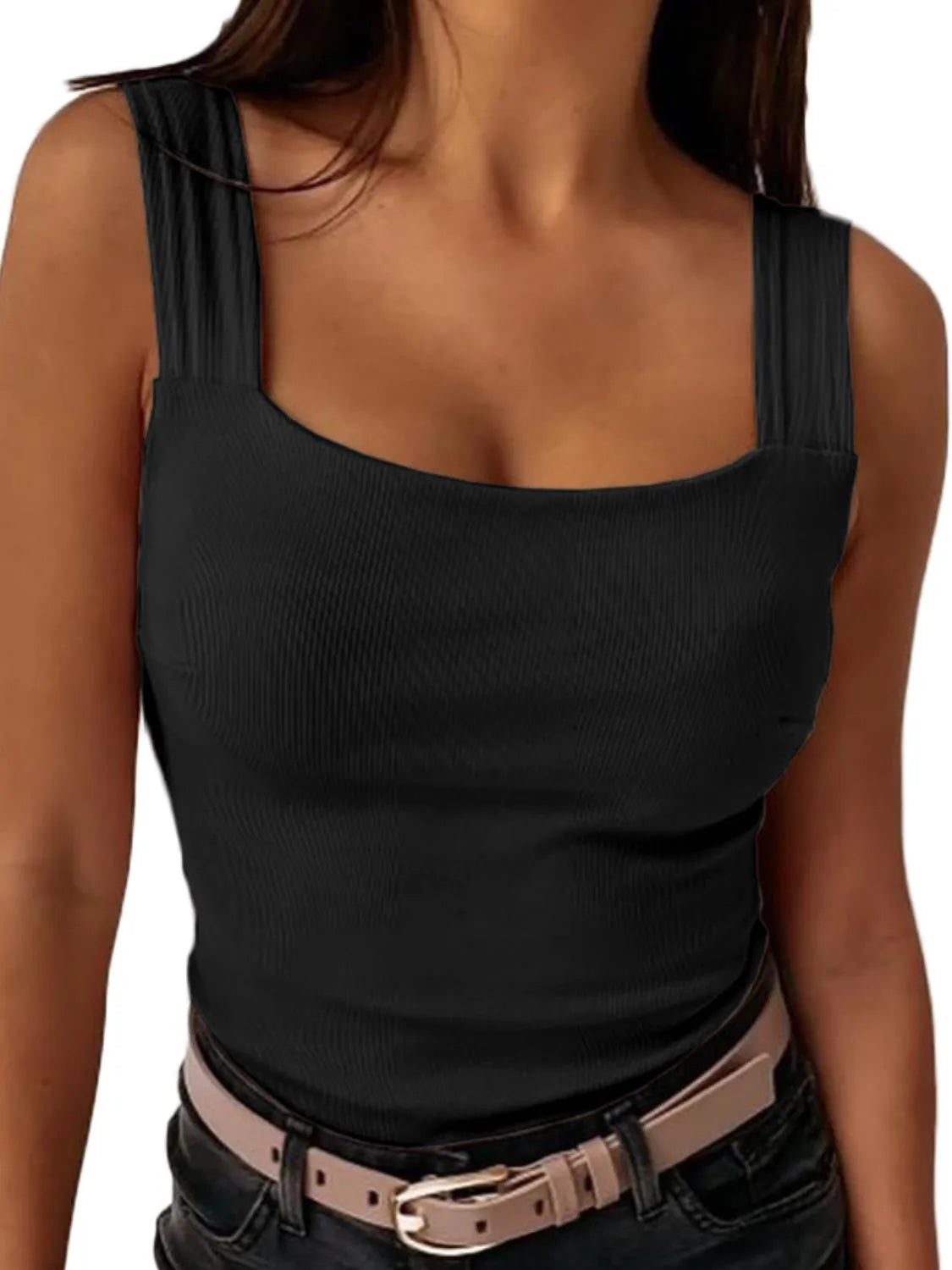 Square Neck Wide Strap Tank - Tigbul's Variety Fashion Shop