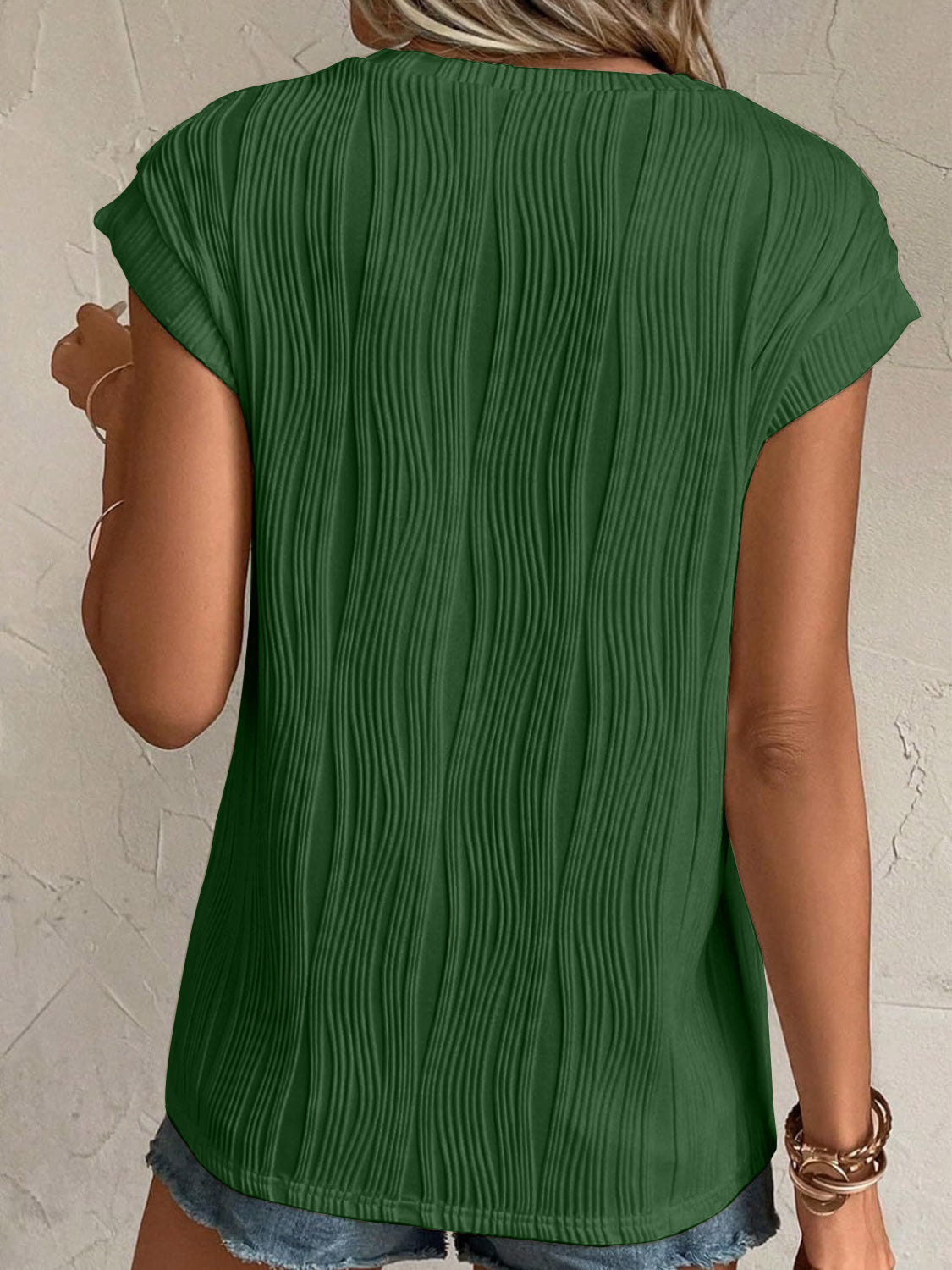 Textured Round Neck Cap Sleeve T-Shirt - Tigbul's Variety Fashion Shop