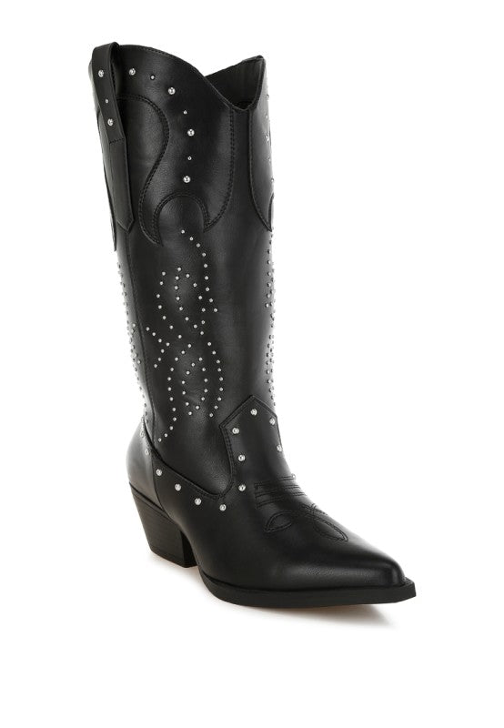 Dockery Studs Embellished Cowboy Boots - Tigbul's Variety Fashion Shop