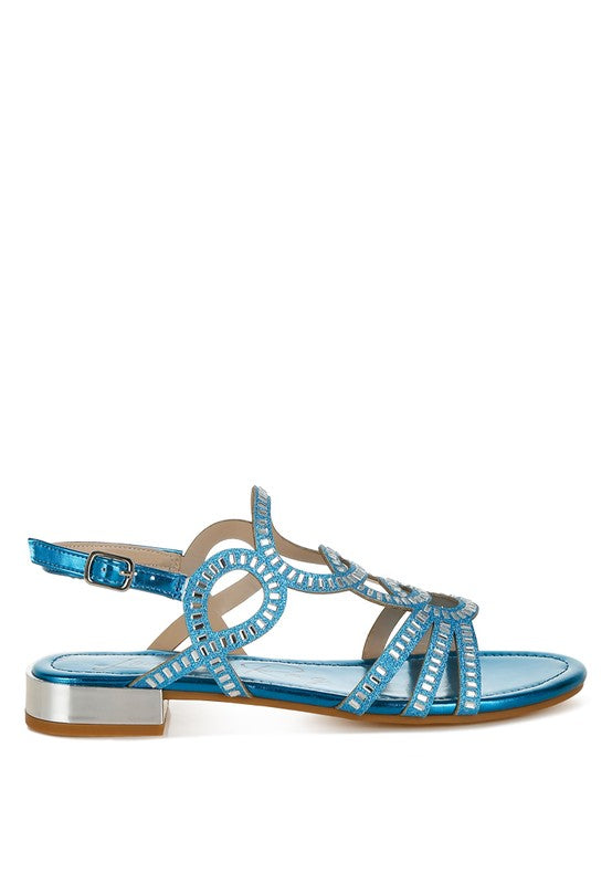 Jisters Cut Out Detail Rhinestone Flat Sandals - Tigbul's Variety Fashion Shop