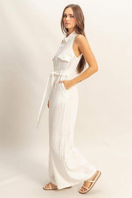 HYFVE Sleeveless Tie Waist Wide Leg Jumpsuit - Tigbul's Variety Fashion Shop