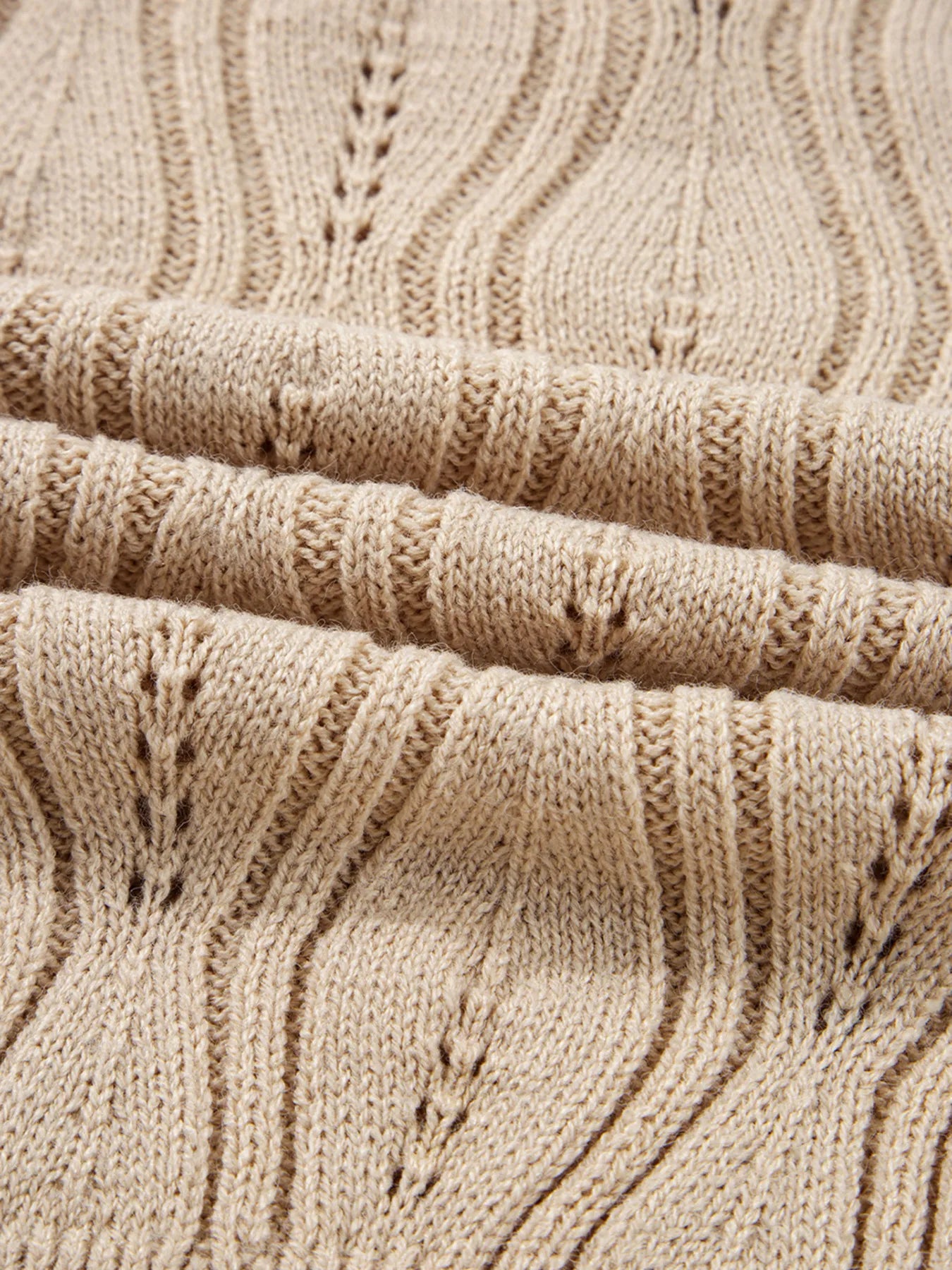 Pearl Beaded Pointelle Knit V Neck Lace Patchwork Sleeve Sweater - Tigbul's Variety Fashion Shop