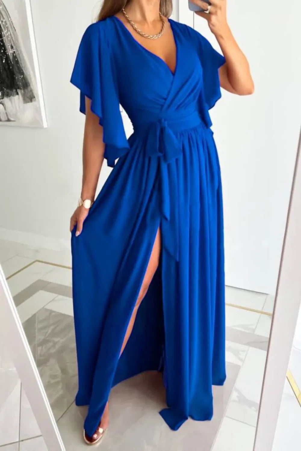 Surplice Flutter Sleeve Maxi Dress - Tigbul's Variety Fashion Shop