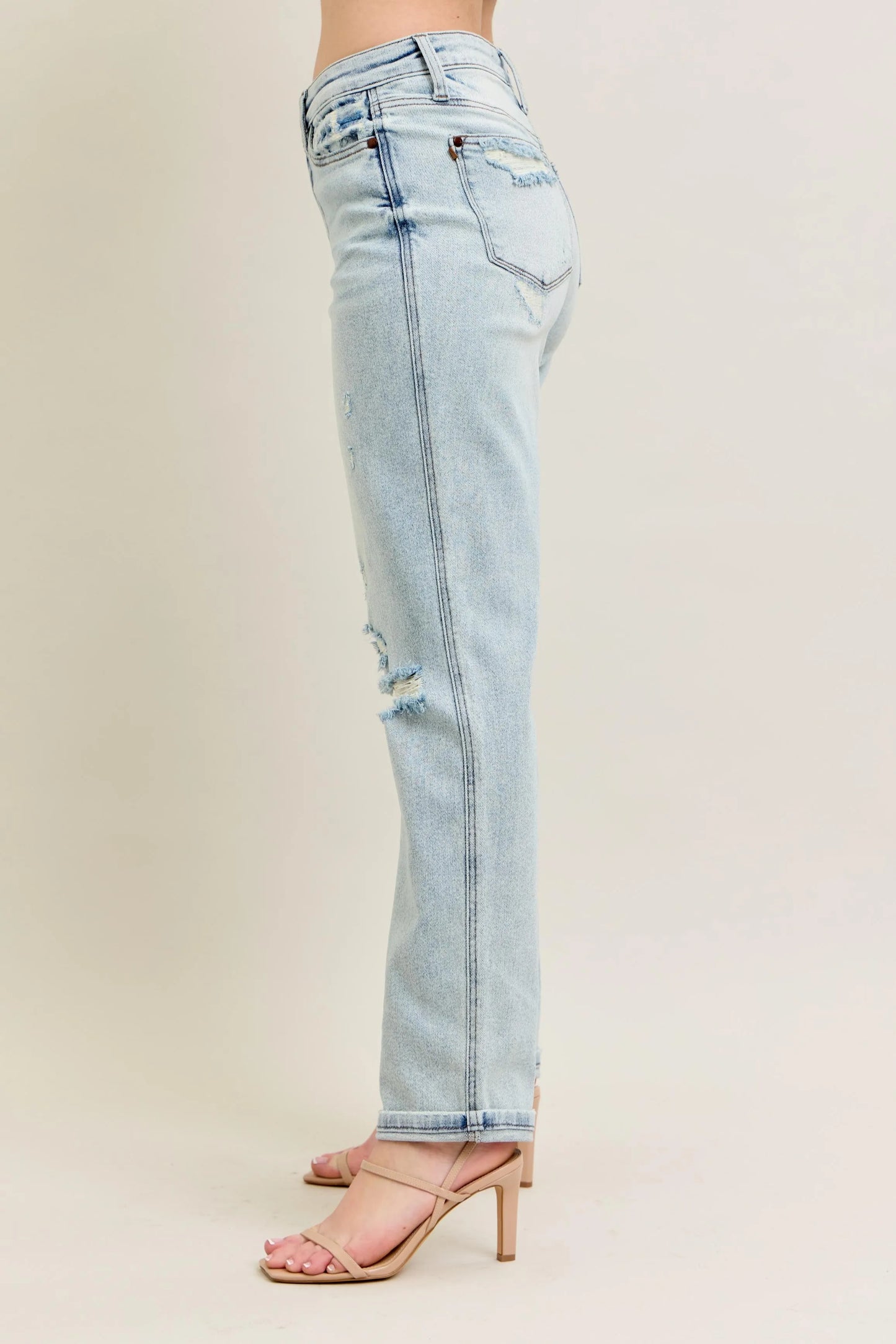 Judy Blue Full Size Mr Repair Stitch Detail Destroy Single Cuff Bf Jeans Plus Size - Tigbul's Variety Fashion Shop