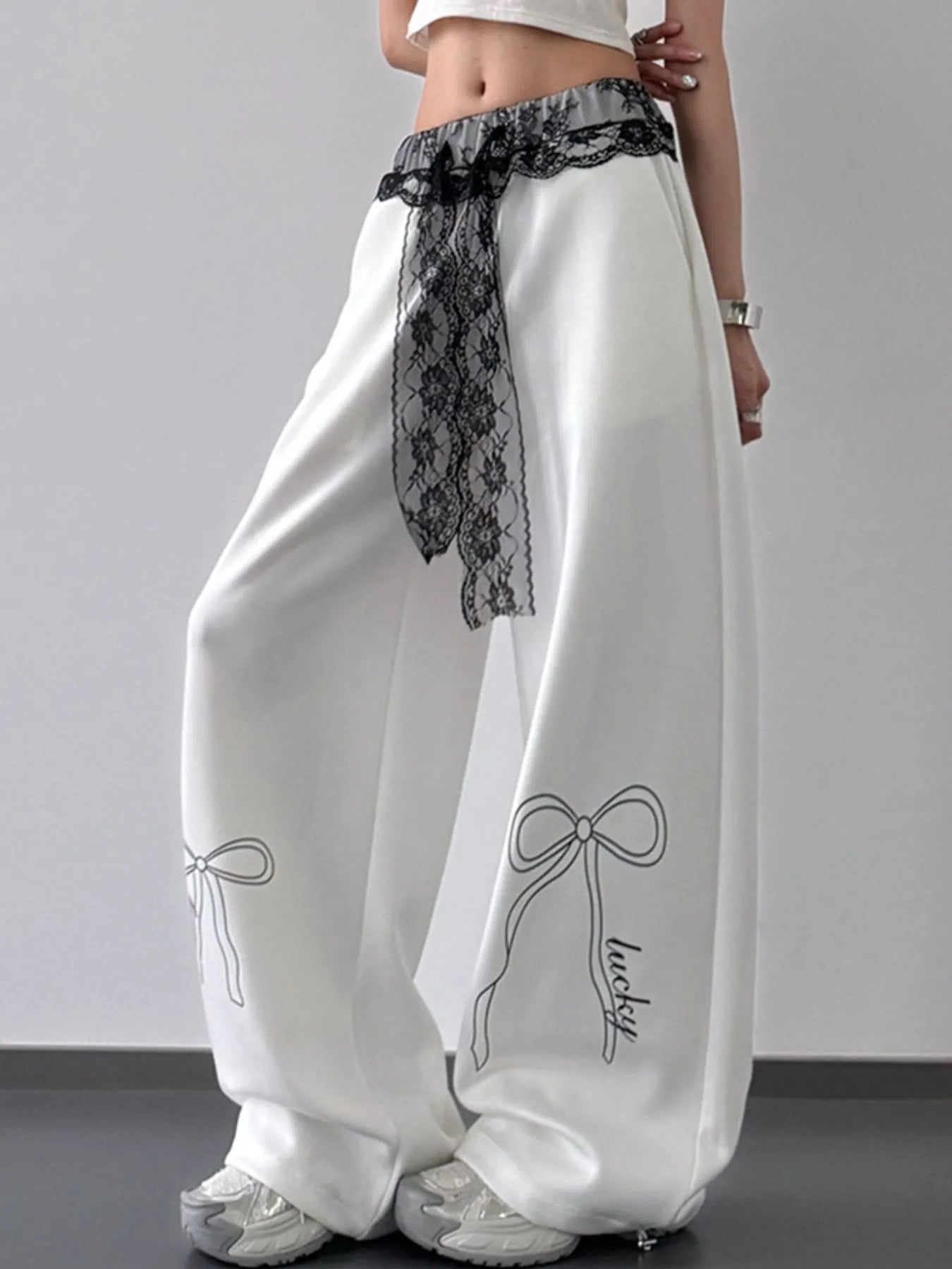 Wide Leg Pants with Lace Belt Detail - Tigbul's Variety Fashion Shop