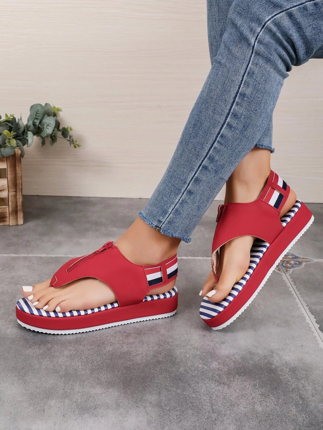 Striped Platform Toe Post Sandals - Tigbul's Variety Fashion Shop