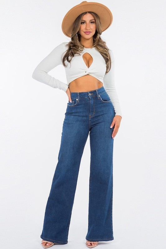 Olivia Wide Leg Jean in Dark Blue - Tigbul's Variety Fashion Shop