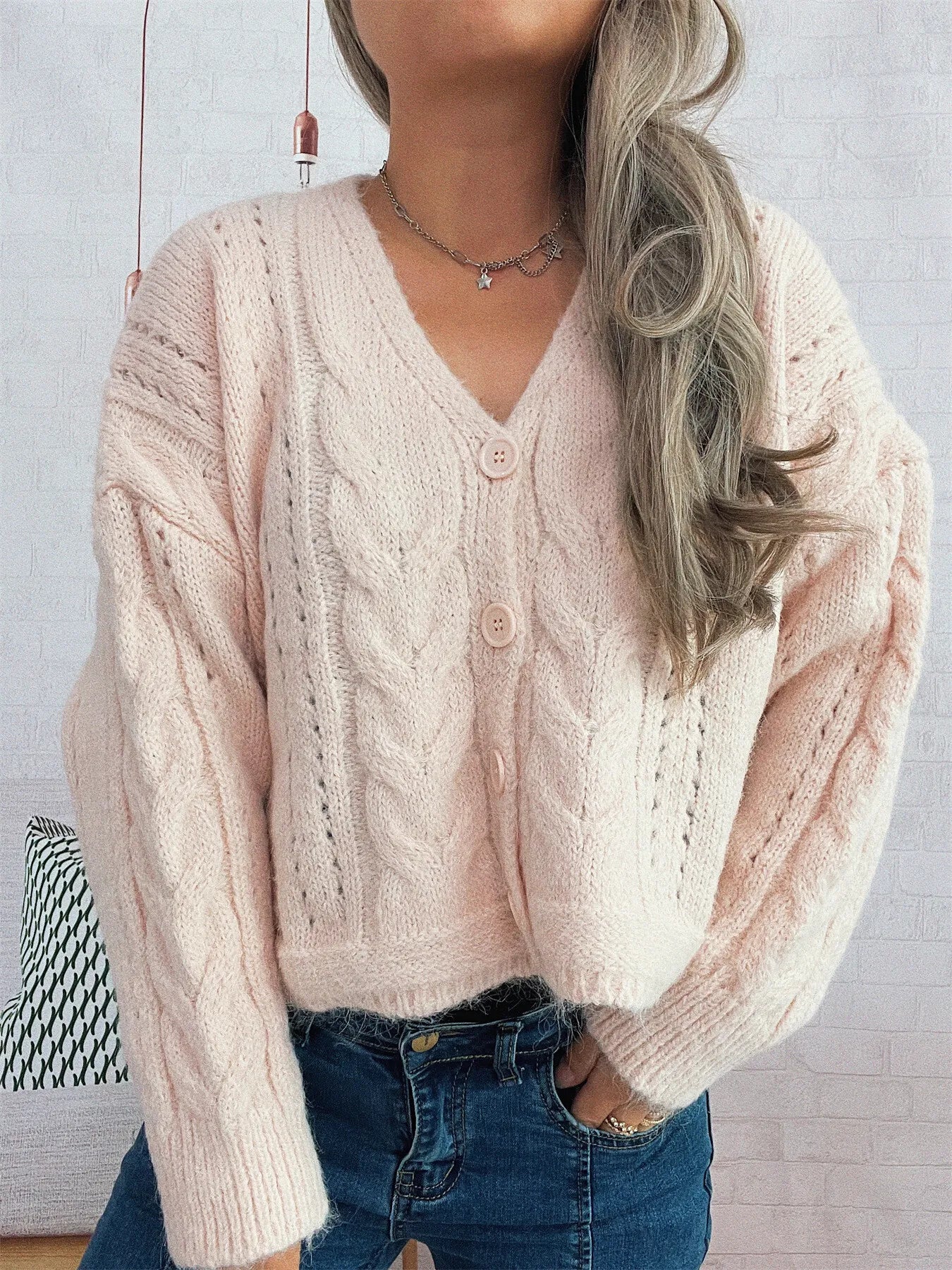 Cable Knit Button-Up Cardigan - Tigbul's Variety Fashion Shop