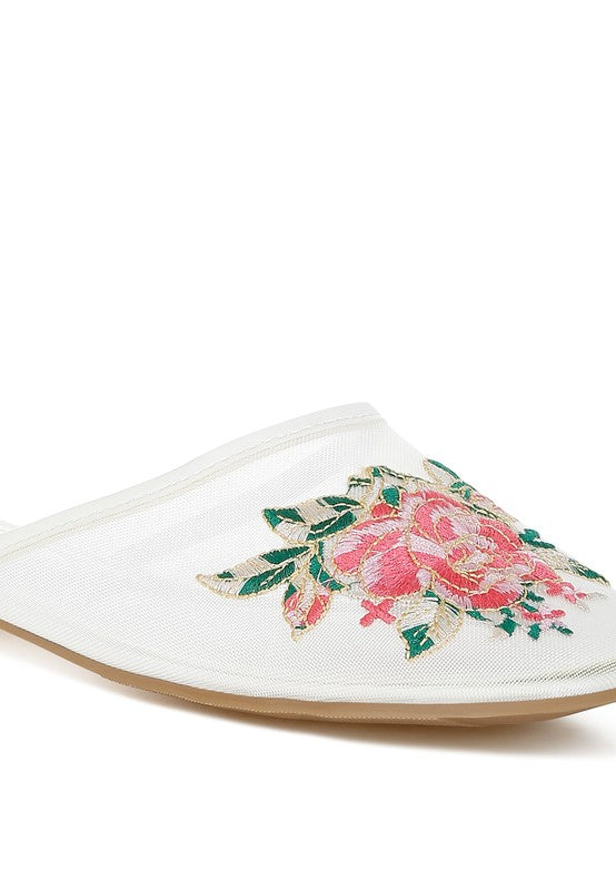 Shara Floral Embroidered Mesh Mules - Tigbul's Variety Fashion Shop