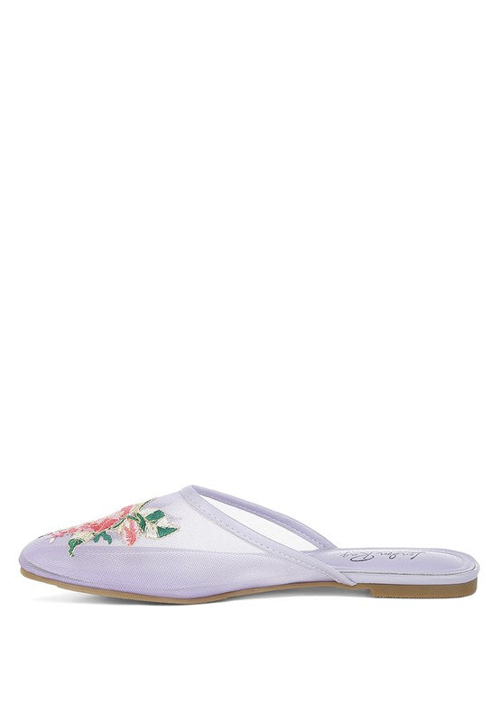 Shara Floral Embroidered Mesh Mules - Tigbul's Variety Fashion Shop