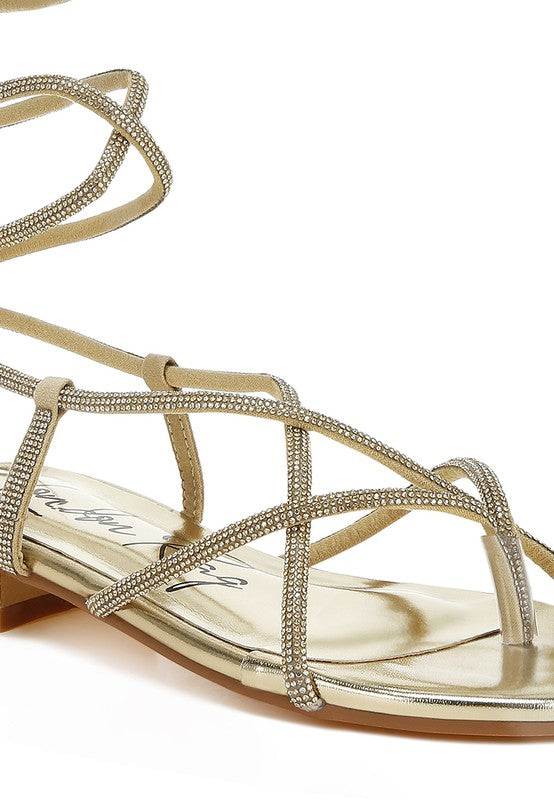 Babbity Rhinestone Embellished Lace-Up Sandals - Tigbul's Variety Fashion Shop