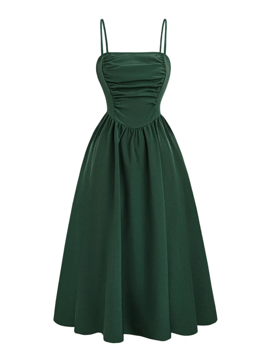 Dark Green Smocked Square Neck Cami Dress - Tigbul's Variety Fashion Shop