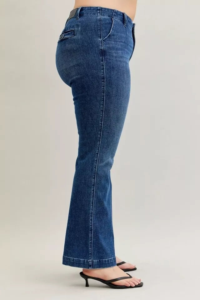 Judy Blue Full Size Mid Rise Bootcut Jeans with Welt Pockets Plus Size - Tigbul's Variety Fashion Shop