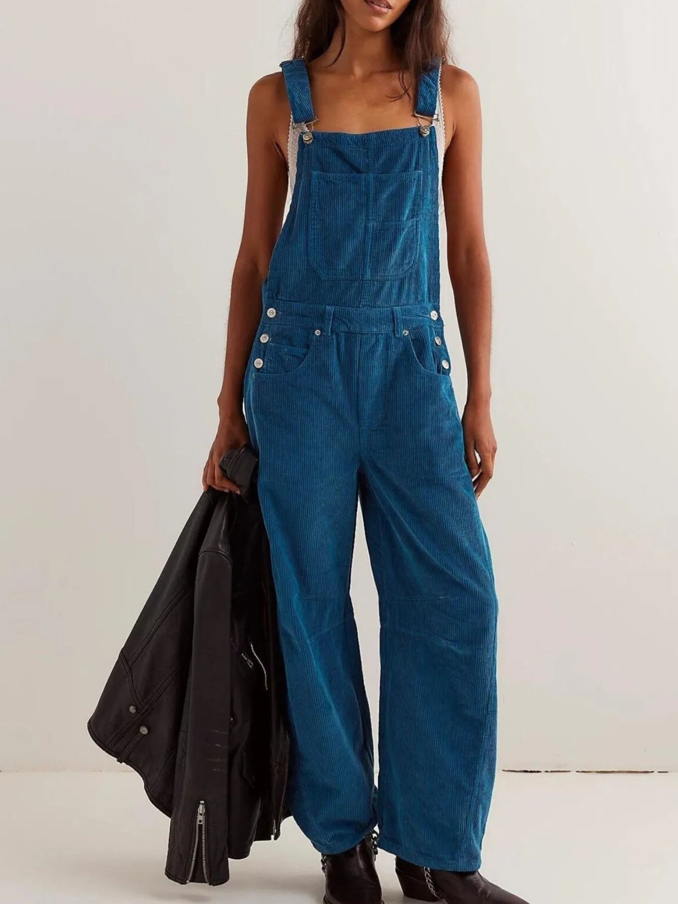 Corduroy Wide-Leg Overall with Adjustable Straps - Tigbul's Variety Fashion Shop
