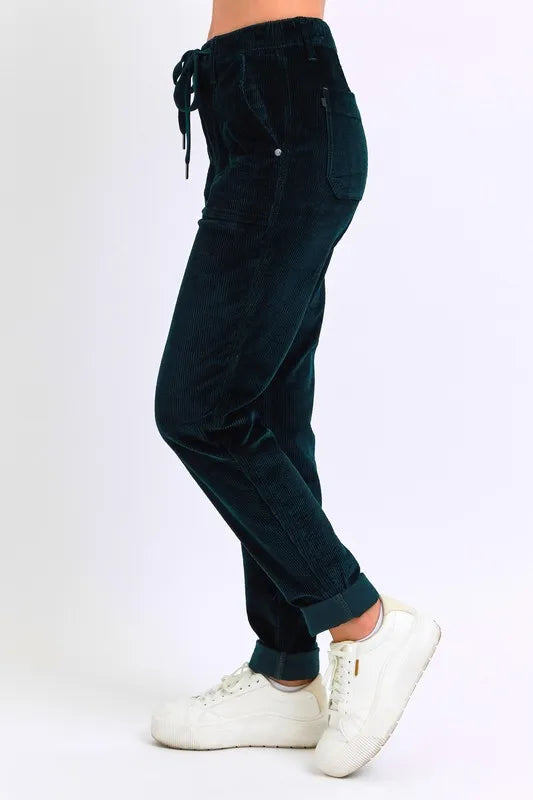Judy Blue Green High Waist Corduroy Cuffed Jogger Plus Size - Tigbul's Variety Fashion Shop