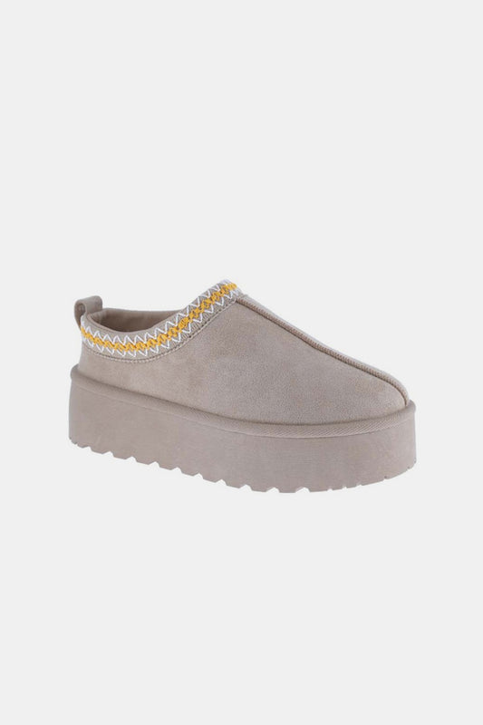 Platform Embroidered Trim Slip-On Boots - Tigbul's Variety Fashion Shop