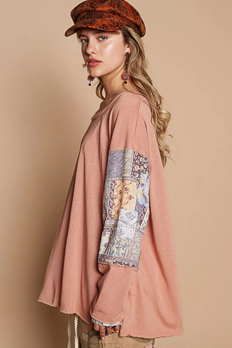 POL Round Neck Long Sleeve Roomy Fit Top with Stitch Detail - Tigbul's Variety Fashion Shop