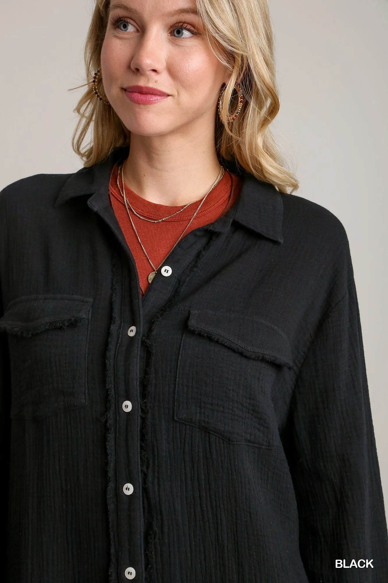 Umgee Cotton Gauze Button Down Shirt Dress - Tigbul's Variety Fashion Shop