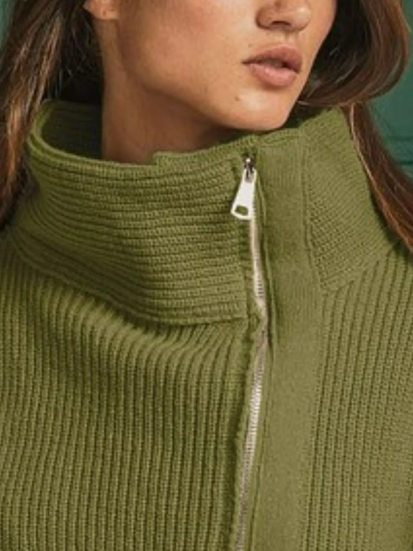 BiBi Front Zip Up High Neckline Sweater Jacket - Tigbul's Variety Fashion Shop