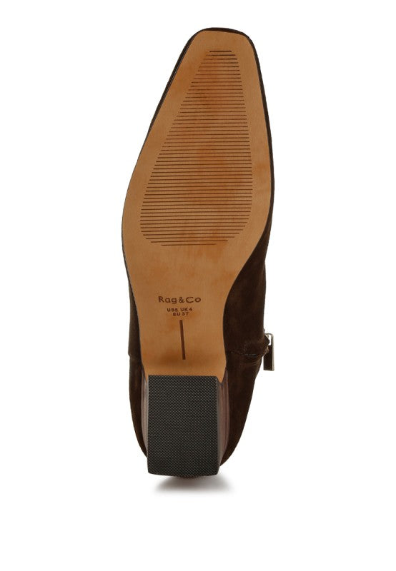 Hakra Flared Heel Suede Boots - Tigbul's Variety Fashion Shop