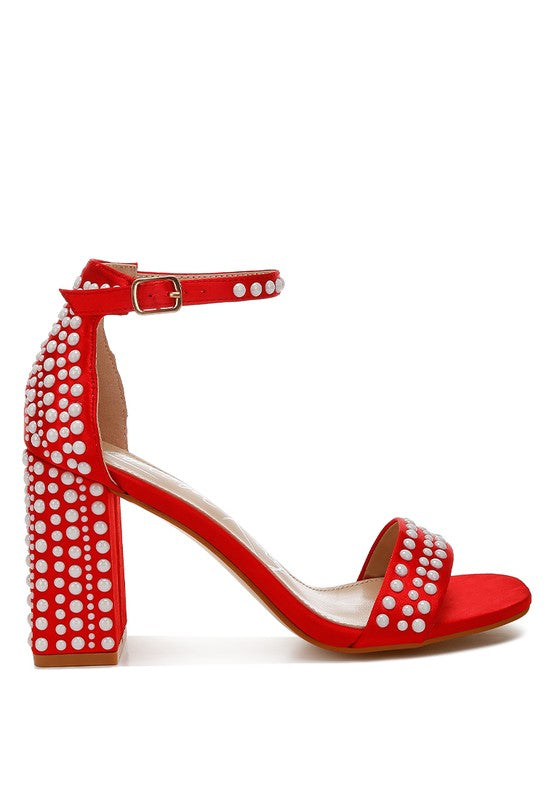 Klebba Pearls Embellished Satin Sandals - Tigbul's Variety Fashion Shop