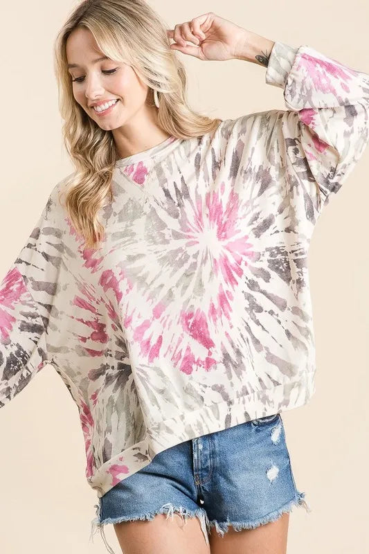BiBi Tie Dye Print Terry Pull Over - Tigbul's Variety Fashion Shop