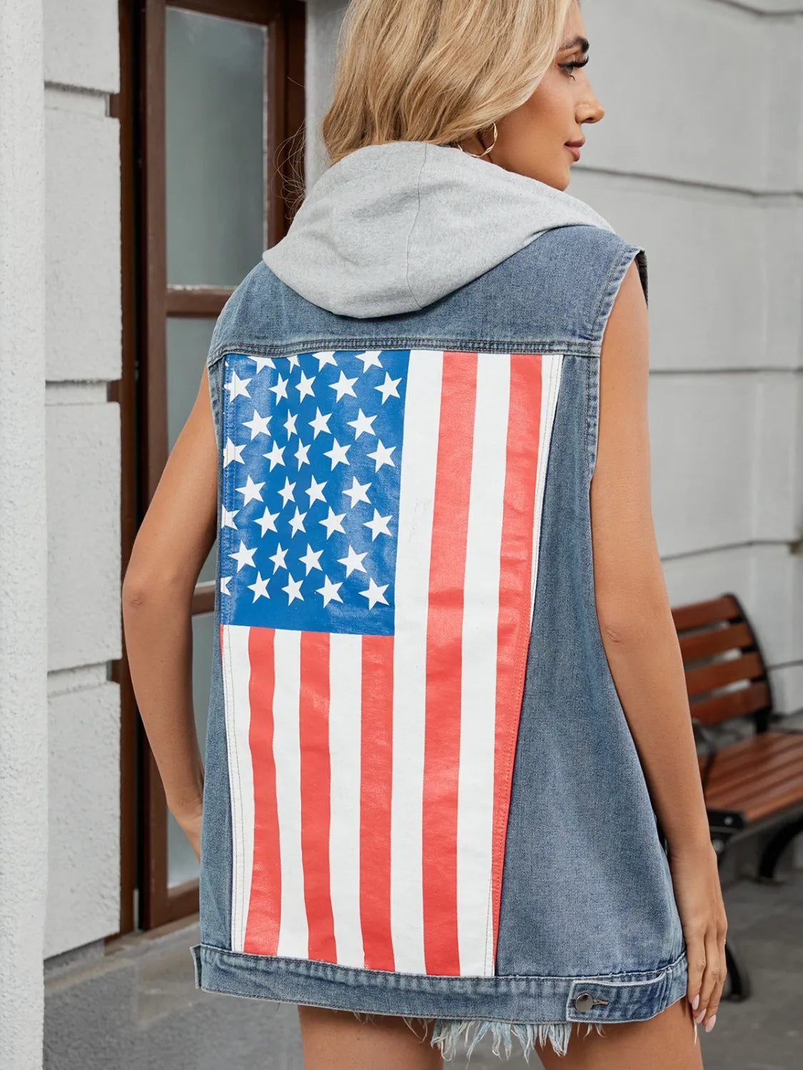 US Flag Button Up Denim Jacket - Tigbul's Variety Fashion Shop