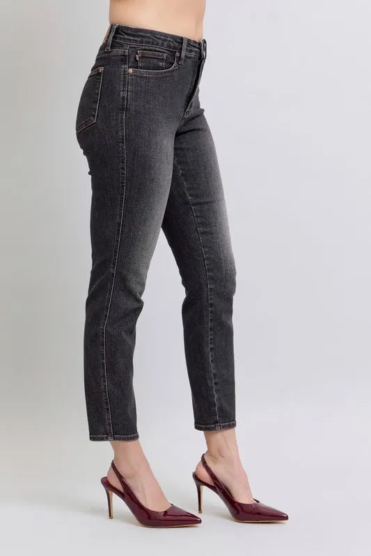 Judy Blue Full Size Midi Rise Tummy Control Slim Jeans Plus Size - Tigbul's Variety Fashion Shop