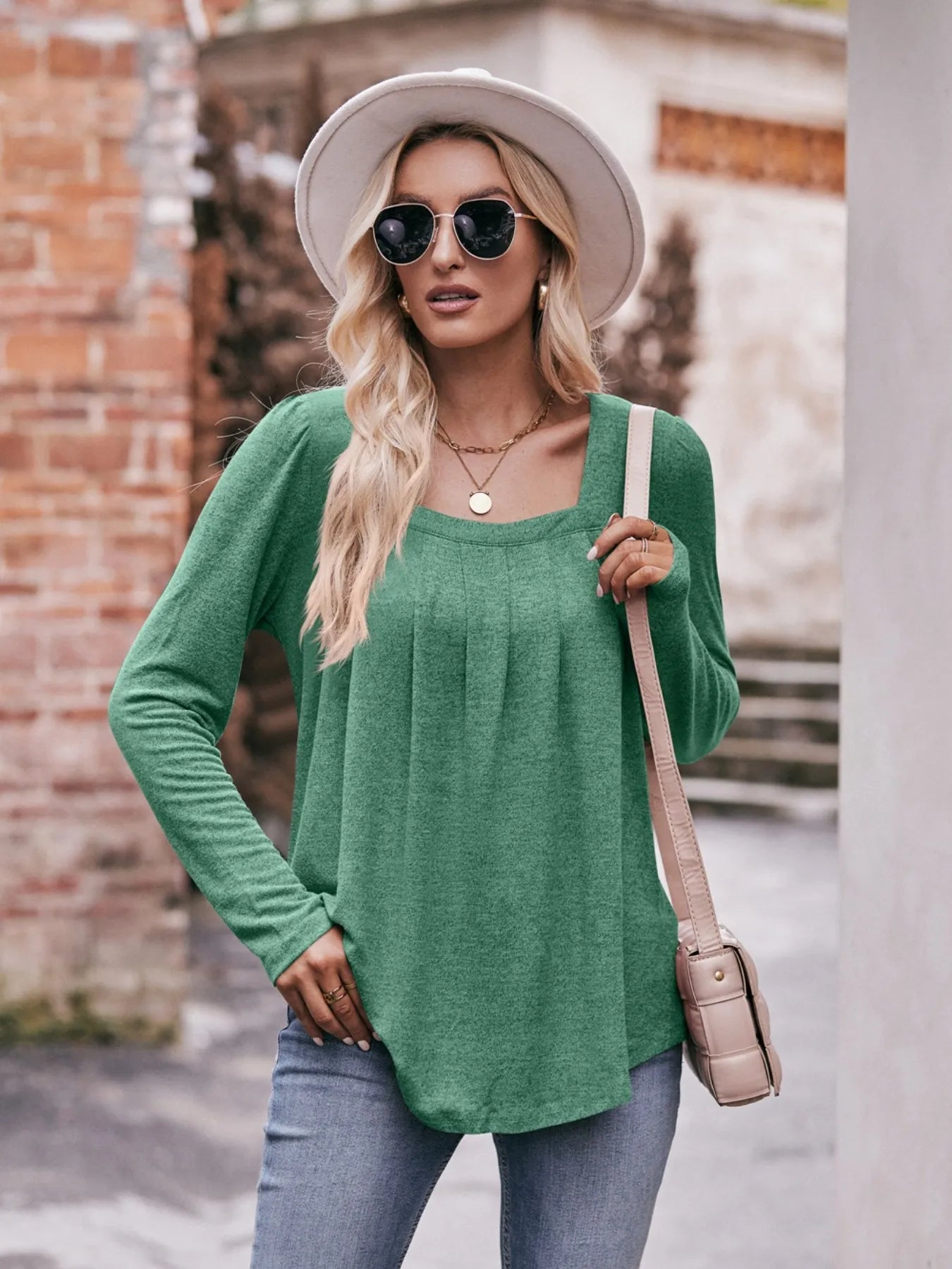 Square Neck Long Sleeve T-Shirt - Tigbul's Variety Fashion Shop