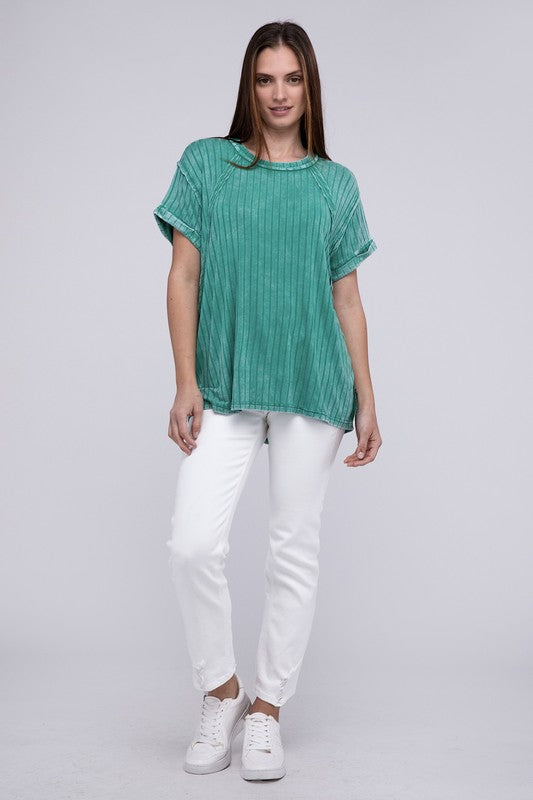 Ribbed Raglan Dolman Sleeve Boat-Neck Top - Tigbul's Variety Fashion Shop