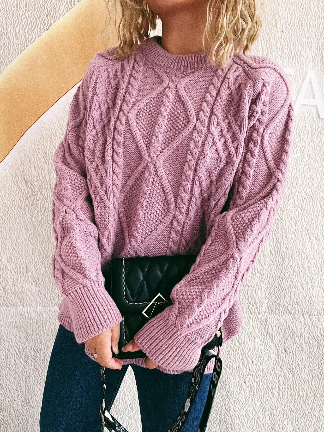 Cable Knit Long Sleeve Sweater - Tigbul's Variety Fashion Shop