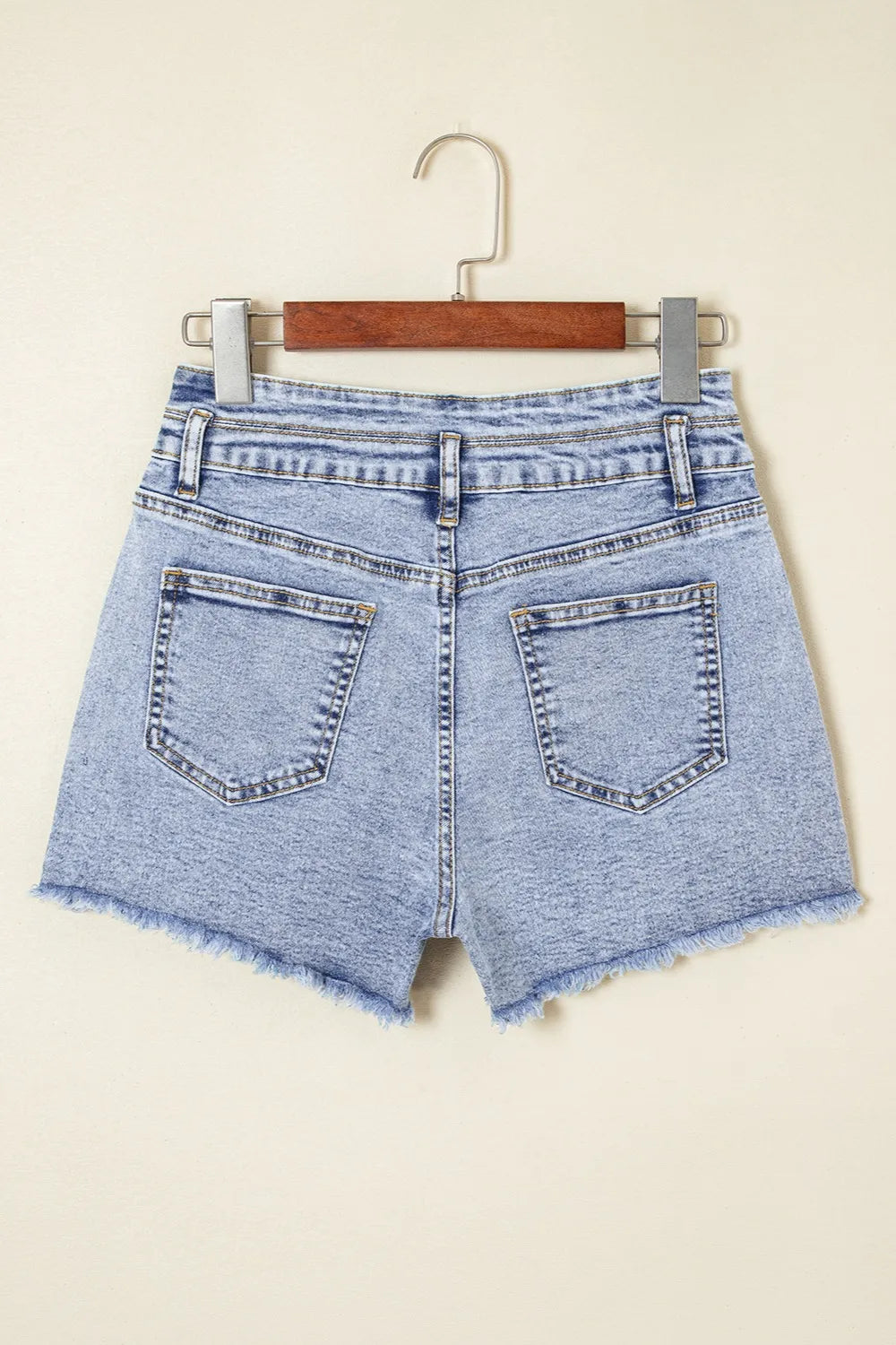 Rhinestone Light Wash Raw Hem High Waist Denim Shorts - Tigbul's Variety Fashion Shop