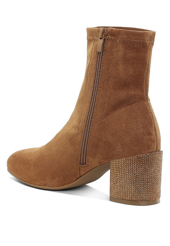Chena Rhinestones Embellished Block Heel Boots - Tigbul's Variety Fashion Shop