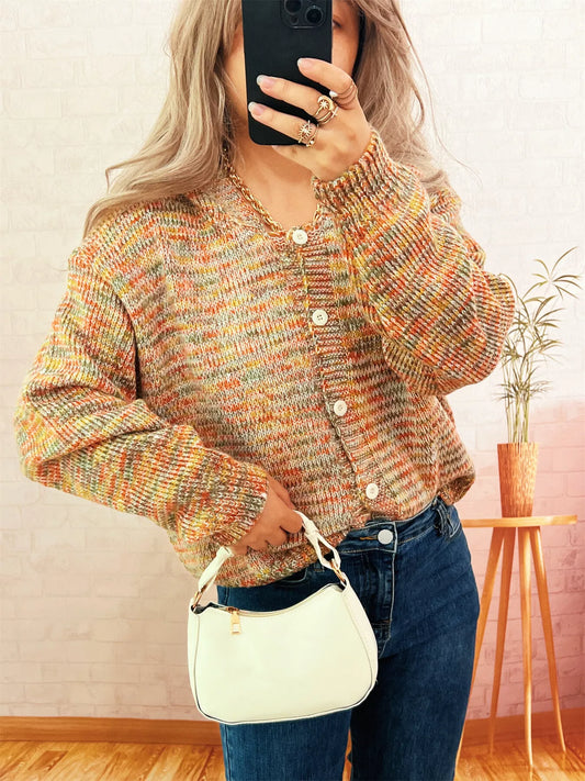 Multi-Colored Knit Button-Down Cardigan - Tigbul's Variety Fashion Shop
