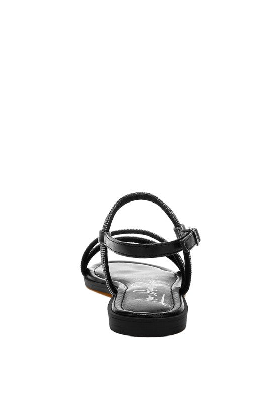 Bawley Rhinestone Strappy Flat Sandals - Tigbul's Variety Fashion Shop