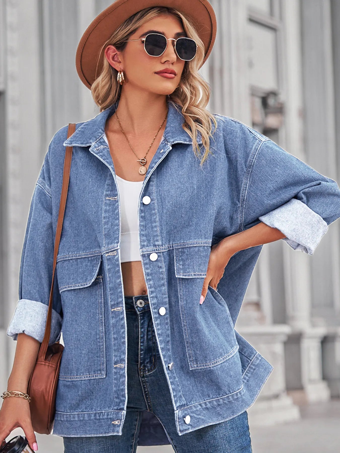 Button Up Long Sleeve Denim Jacket - Tigbul's Variety Fashion Shop