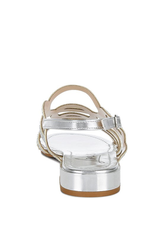 Jisters Cut Out Detail Rhinestone Flat Sandals - Tigbul's Variety Fashion Shop