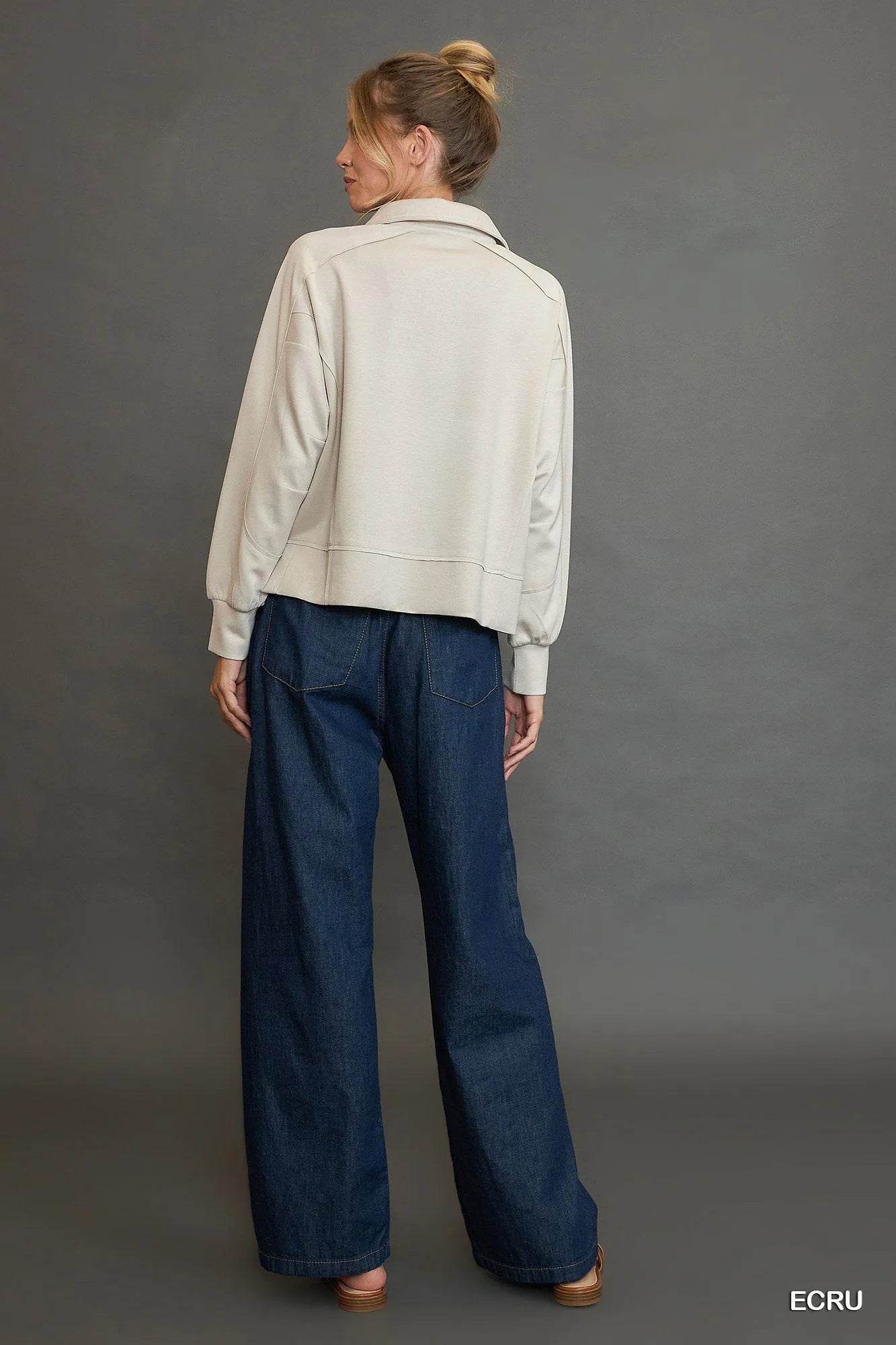 Umgee Collared Neck Long Sleeve Top with Raw Hem Detail - Tigbul's Variety Fashion Shop