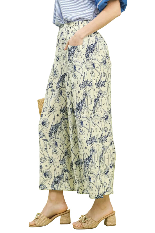 Two Tone Blue Floral Print Pants - Tigbul's Variety Fashion Shop
