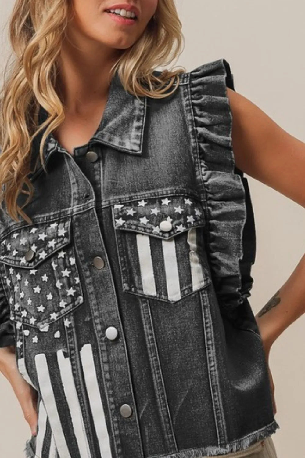 American Flag Washed Denim Jacket - Tigbul's Variety Fashion Shop